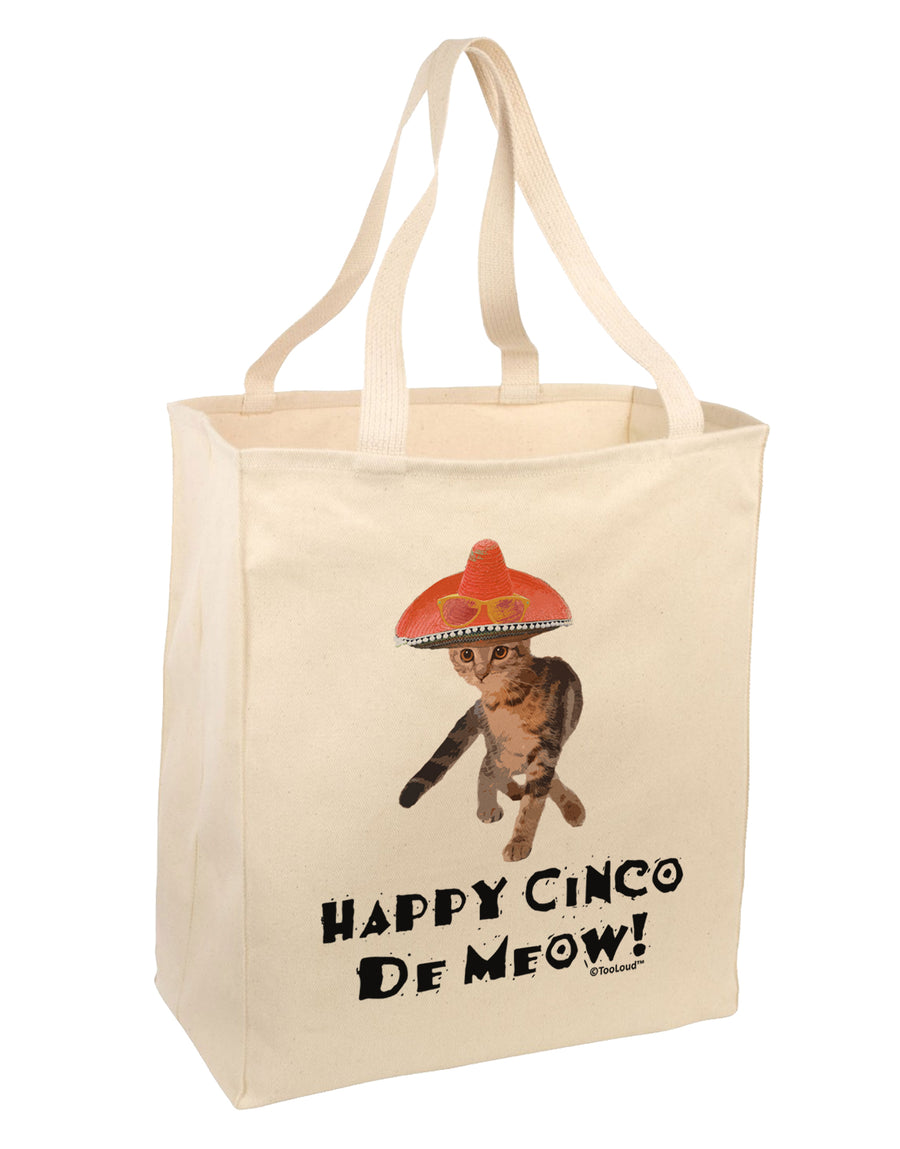 Cat with Pink Sombrero - Happy Cinco de Meow Large Grocery Tote Bag by TooLoud-Grocery Tote-TooLoud-Natural-Large-Davson Sales