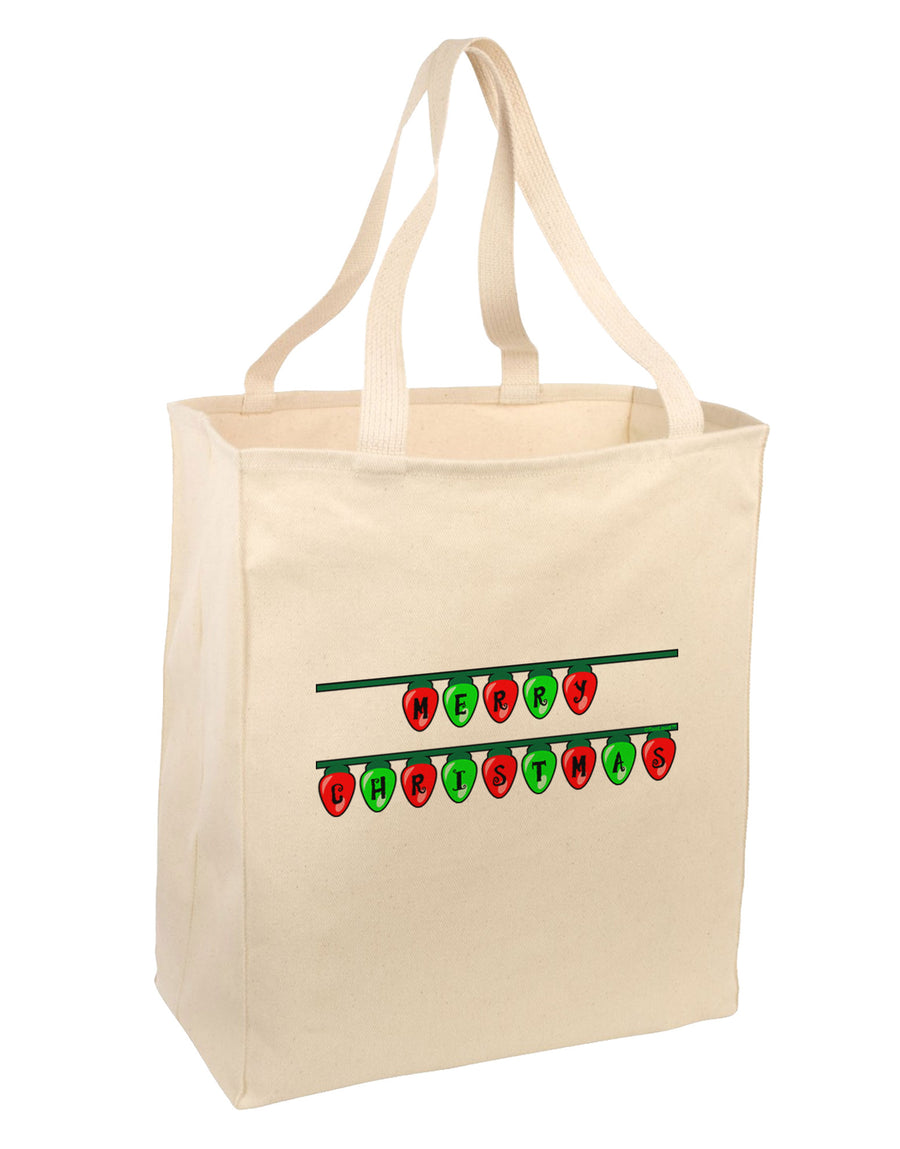 Merry Christmas Lights Red and Green Large Grocery Tote Bag-Grocery Tote-TooLoud-Natural-Large-Davson Sales