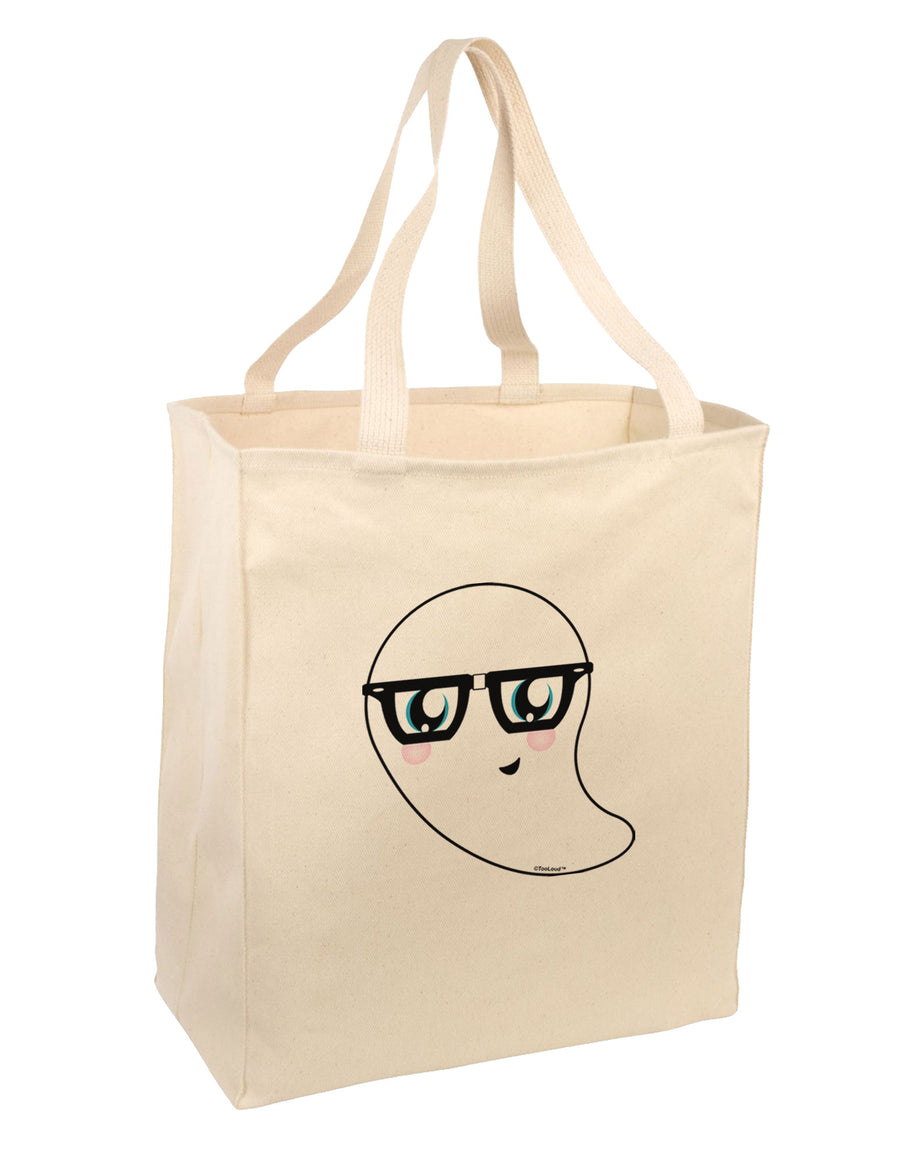 Cute Nerd Ghost Halloween Large Grocery Tote Bag-Grocery Tote-TooLoud-Natural-Large-Davson Sales