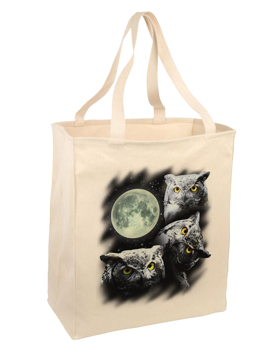 Three Owls and Moon Large Grocery Tote Bag-Natural-Grocery Tote-TooLoud-Natural-Large-Davson Sales