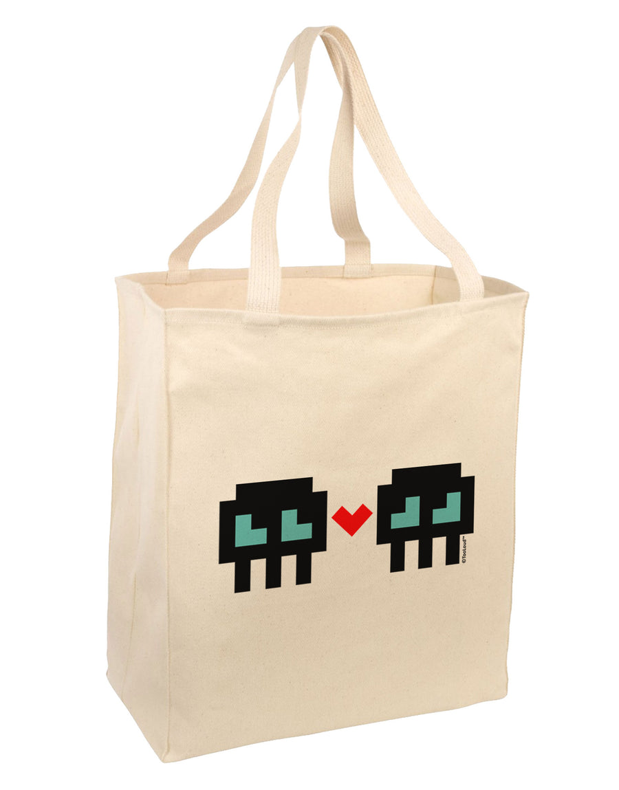 8-Bit Skull Love - Boy and Boy Large Grocery Tote Bag-Grocery Tote-TooLoud-Natural-Large-Davson Sales