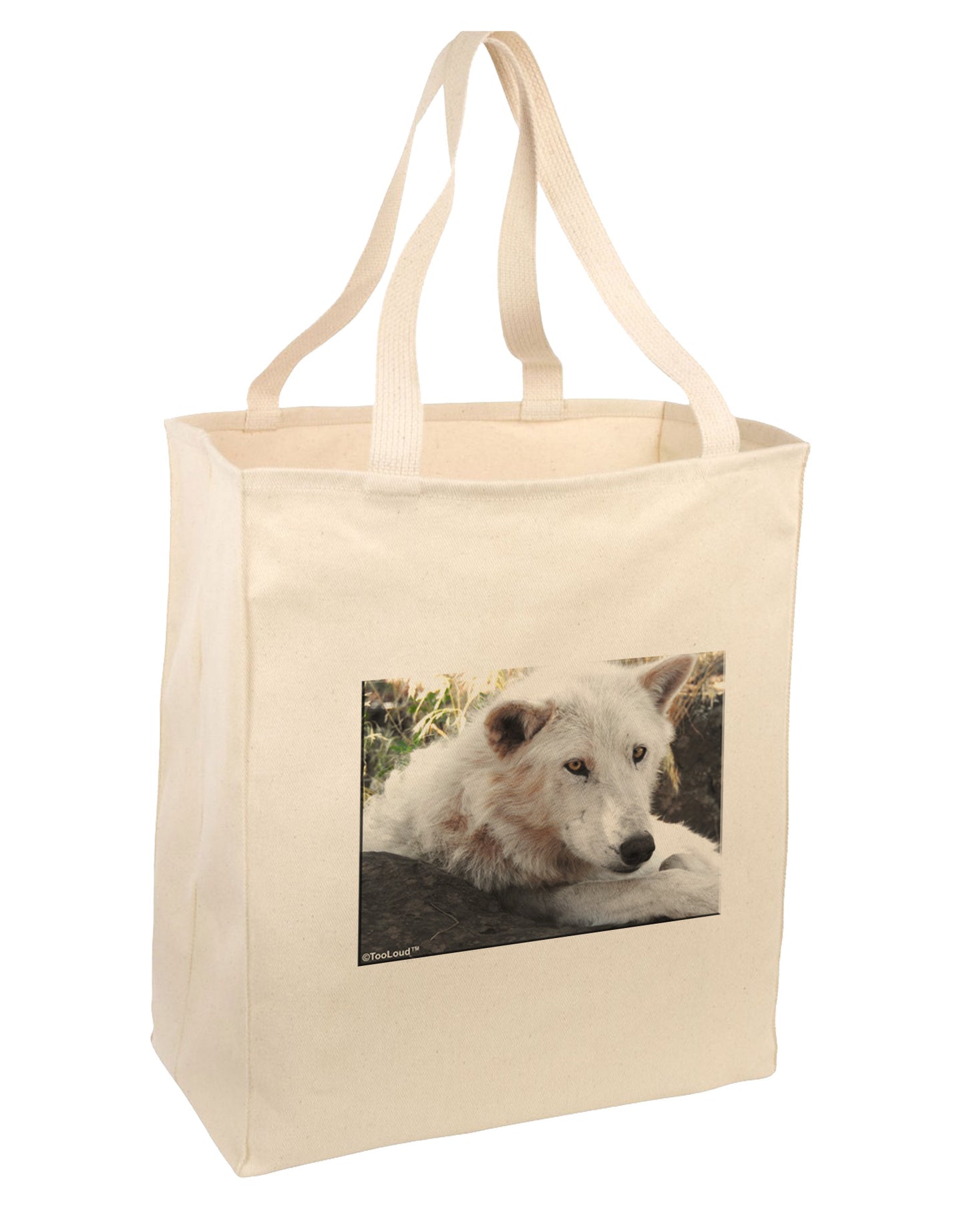Laying White Wolf Large Grocery Tote Bag-Natural-Grocery Tote-TooLoud-Natural-Large-Davson Sales
