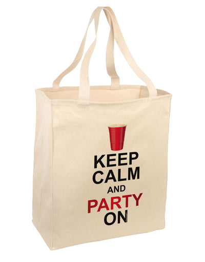 Keep Calm - Party Beer Large Grocery Tote Bag-Natural-Grocery Tote-TooLoud-Natural-Large-Davson Sales