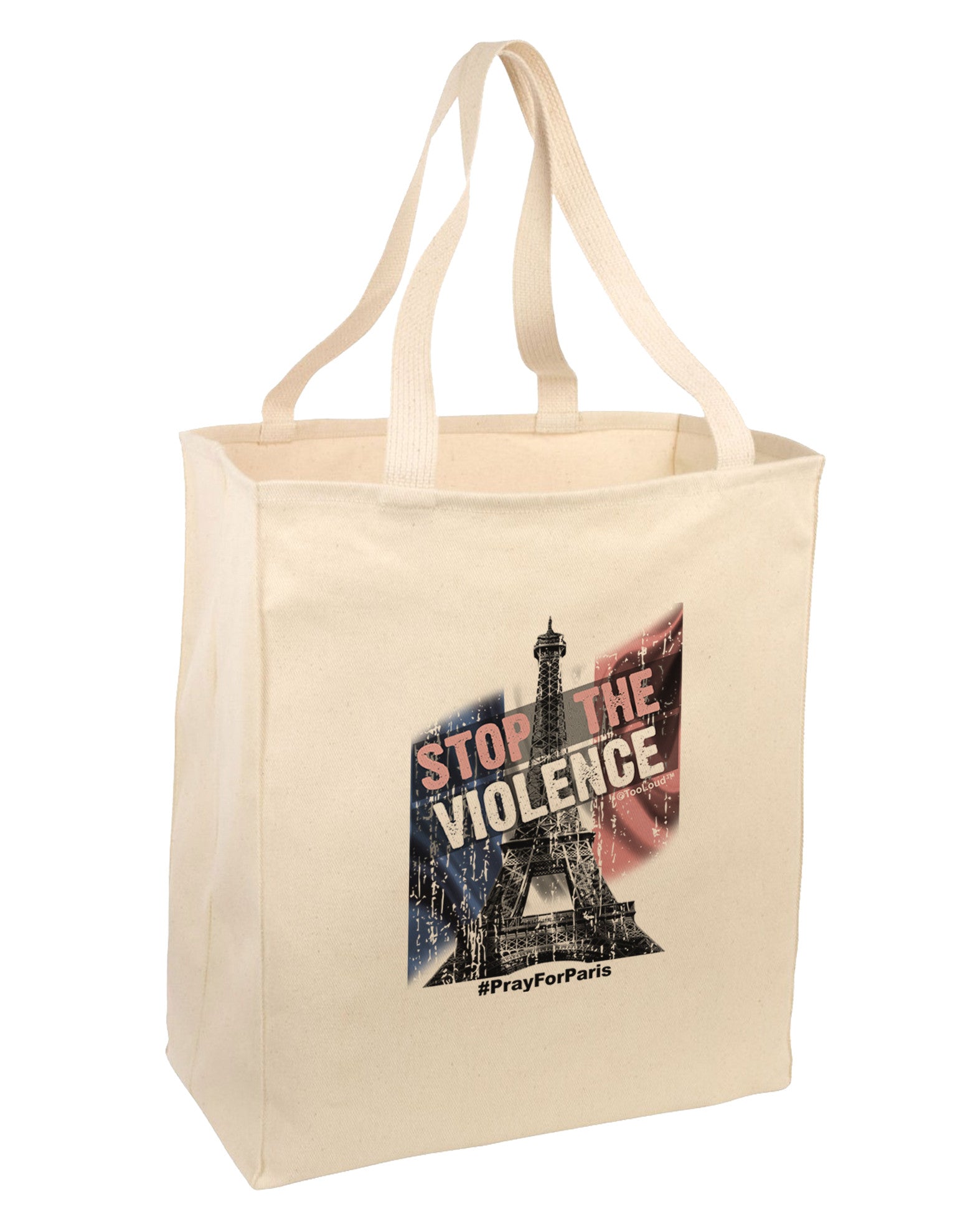 Distressed Paris Stop The Violence Large Grocery Tote Bag-Grocery Tote-TooLoud-Natural-Large-Davson Sales