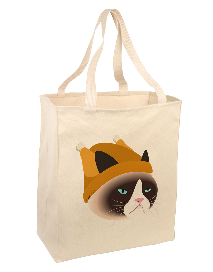 Disgruntled Cat Wearing Turkey Hat Large Grocery Tote Bag by TooLoud-Grocery Tote-TooLoud-Natural-Large-Davson Sales