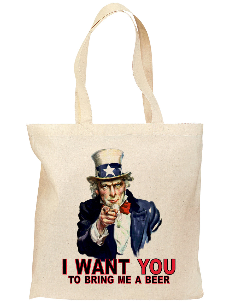 Uncle Sam I Want You to Bring me a Beer Grocery Tote Bag-Grocery Tote-TooLoud-Natural-Medium-Davson Sales