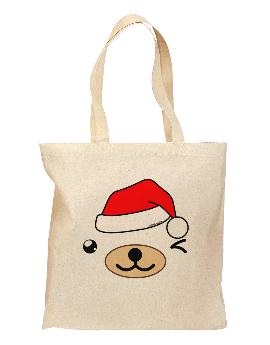 Kyu-T Face Beartholomew Santa Boy Bear Grocery Tote Bag-Grocery Tote-TooLoud-Natural-Medium-Davson Sales