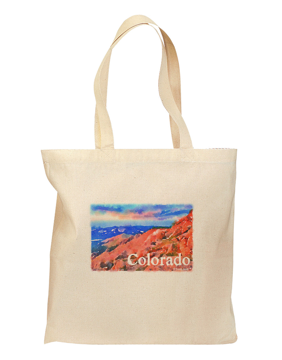 Colorado Mtn Sunset Soaked WaterColor Grocery Tote Bag-Grocery Tote-TooLoud-Natural-Medium-Davson Sales