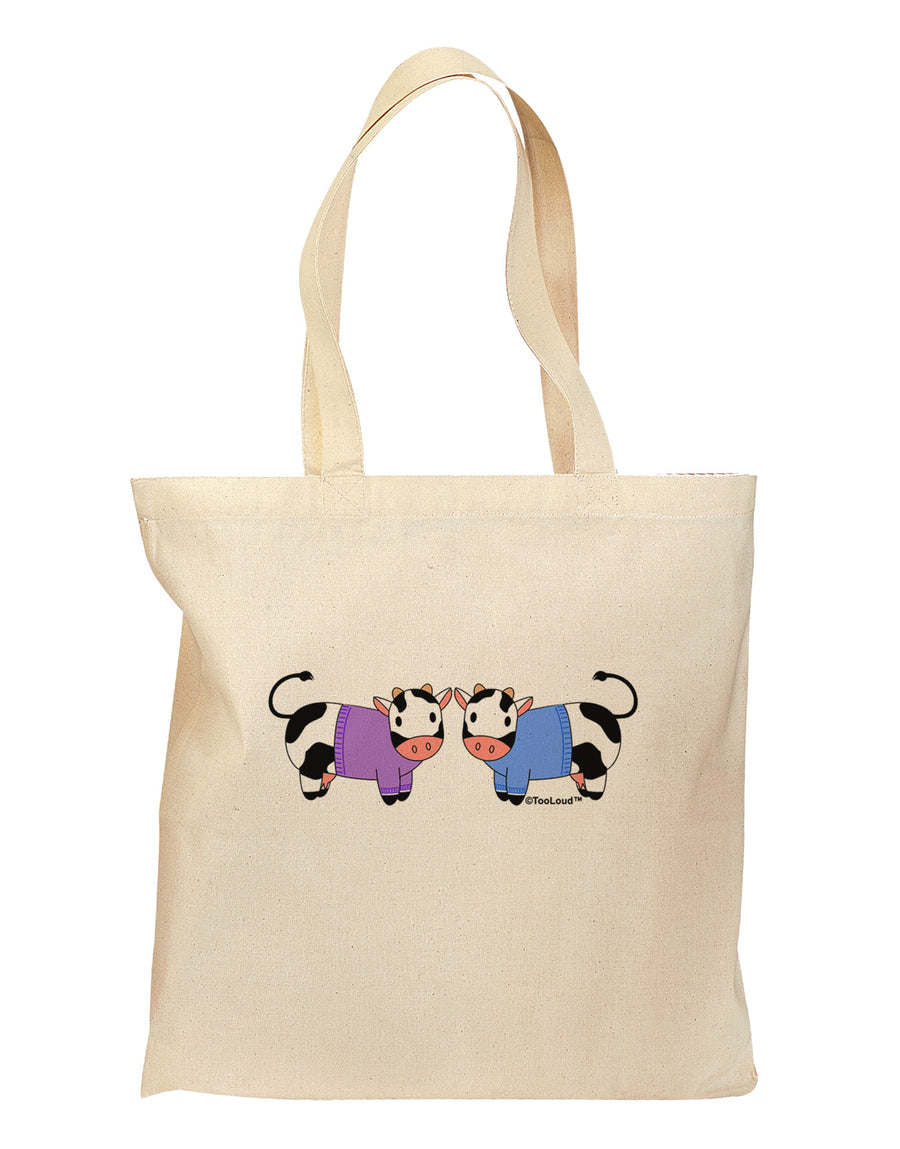 Cute Pair of Sweater Cows Grocery Tote Bag-Grocery Tote-TooLoud-Natural-Medium-Davson Sales