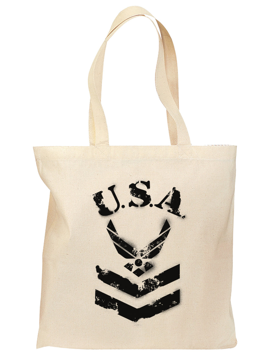 USA Military Air Force Stencil Logo Grocery Tote Bag-Grocery Tote-TooLoud-Natural-Medium-Davson Sales