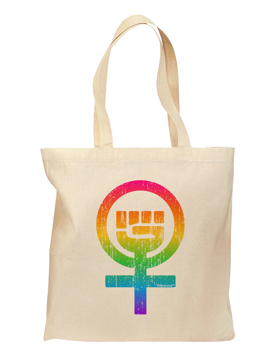 Rainbow Distressed Feminism Symbol Grocery Tote Bag-Grocery Tote-TooLoud-Natural-Medium-Davson Sales