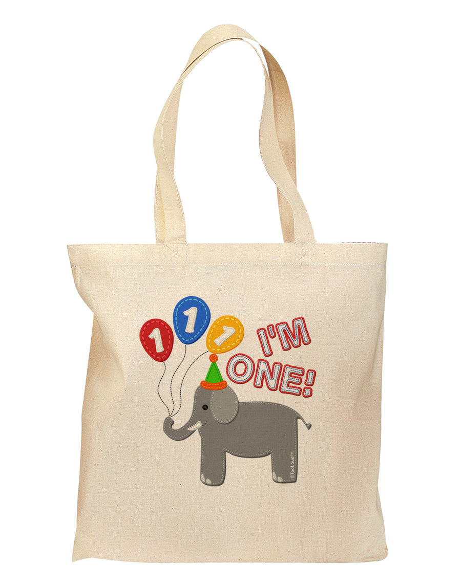 I'm One Cute 1st Birthday Elephant Grocery Tote Bag-Grocery Tote-TooLoud-Natural-Medium-Davson Sales