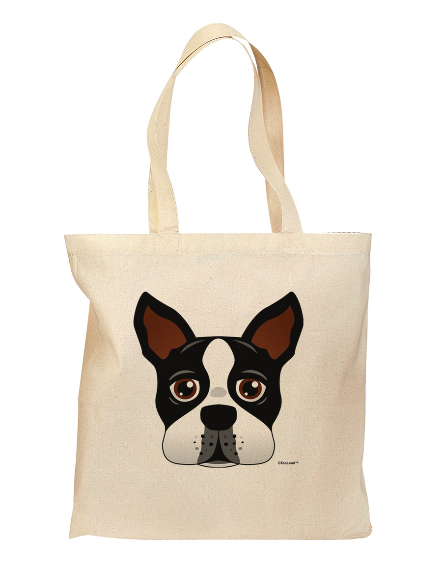 Cute Boston Terrier Dog Face Grocery Tote Bag-Grocery Tote-TooLoud-Natural-Medium-Davson Sales