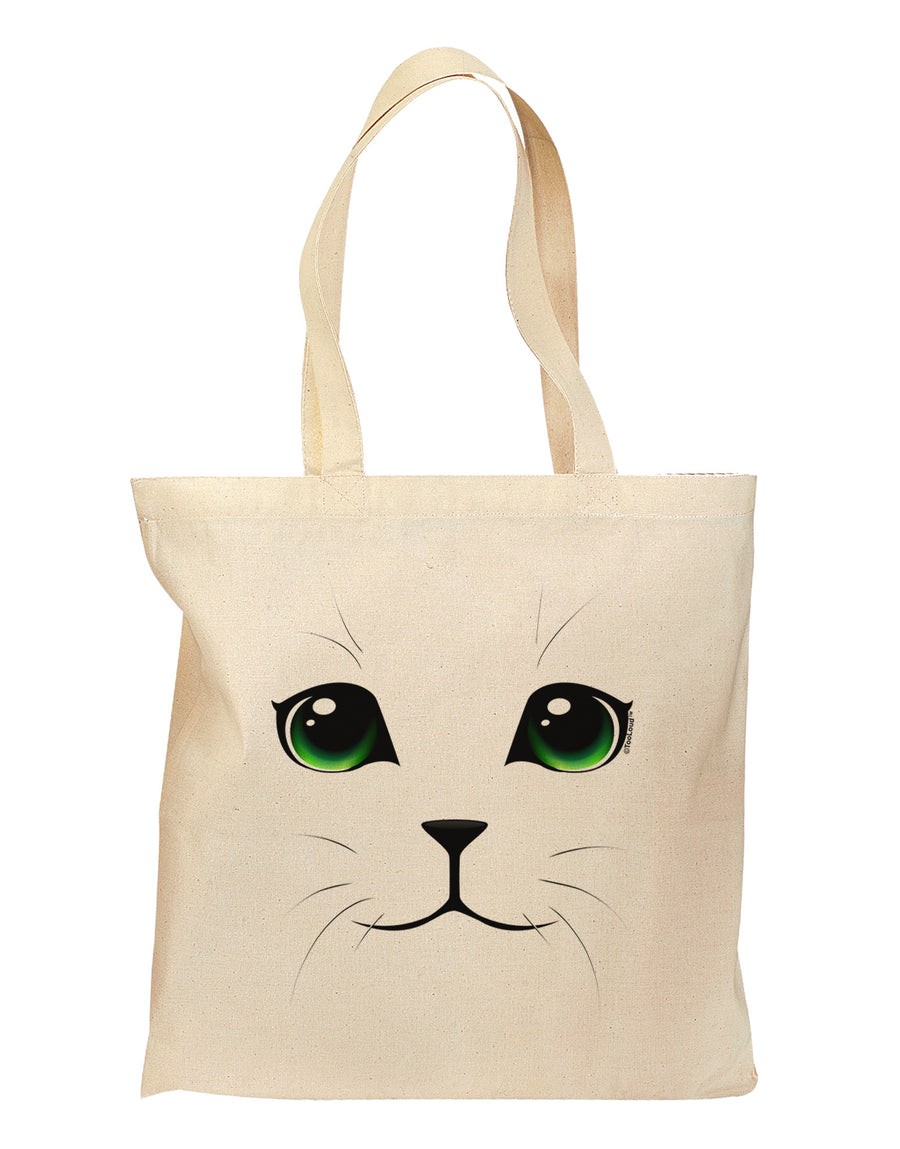 Green-Eyed Cute Cat Face Grocery Tote Bag-Grocery Tote-TooLoud-Natural-Medium-Davson Sales