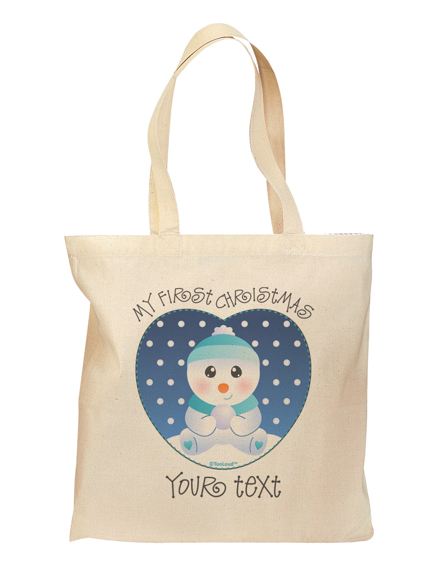 Personalized My First Christmas Snowbaby Blue Grocery Tote Bag-Grocery Tote-TooLoud-Natural-Medium-Davson Sales