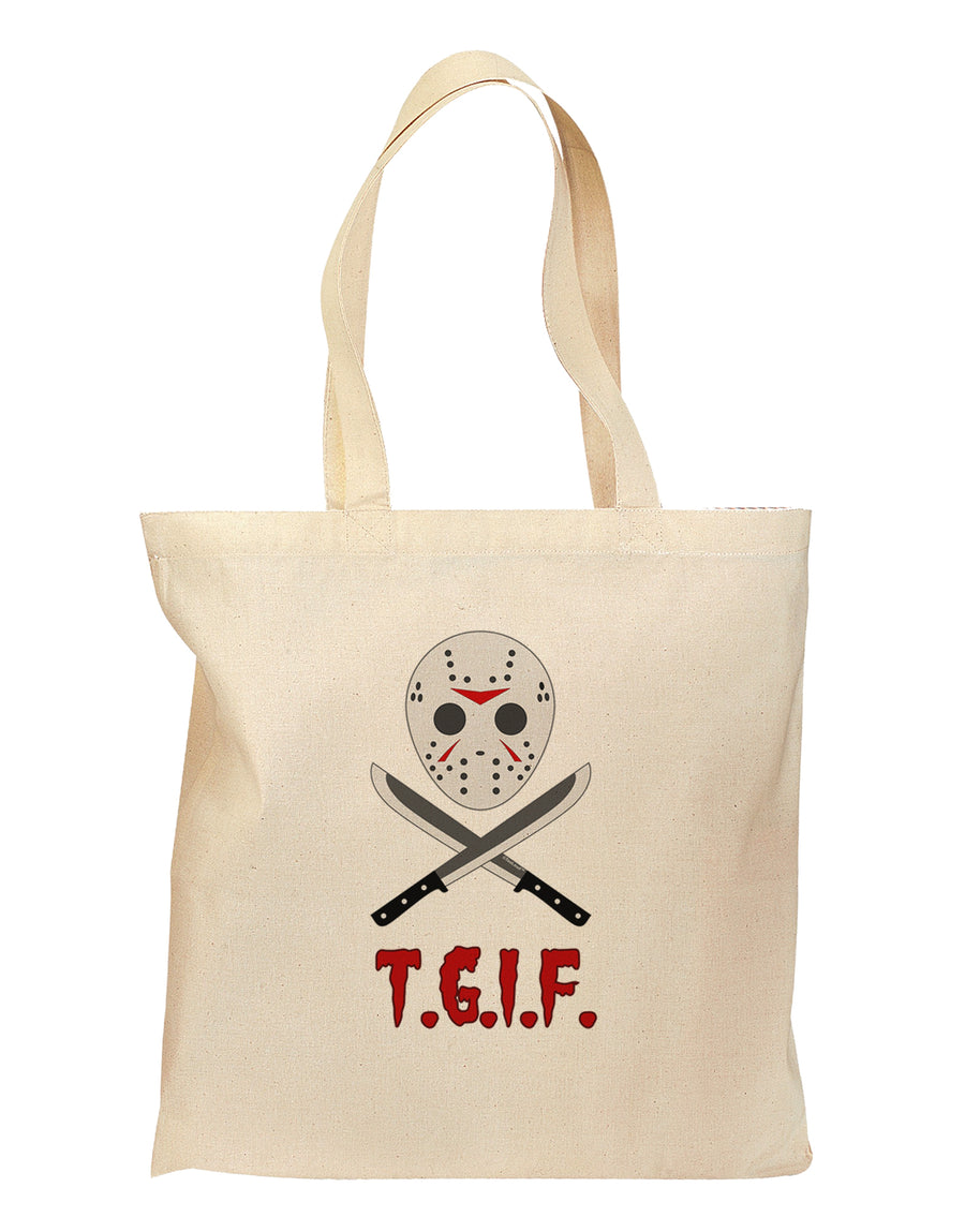 Scary Mask With Machete - TGIF Grocery Tote Bag-Grocery Tote-TooLoud-Natural-Medium-Davson Sales