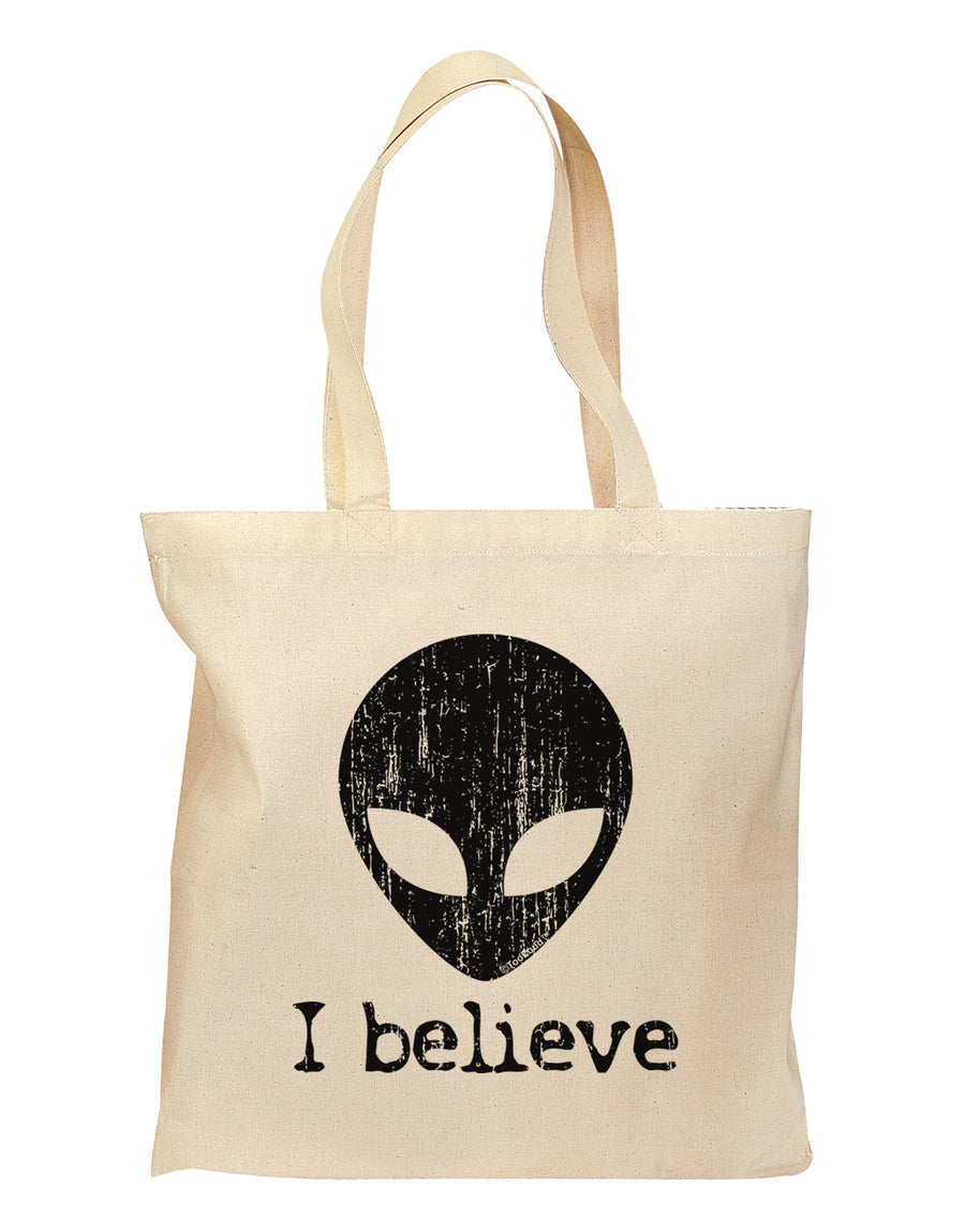 Extraterrestrial - I Believe Distressed Grocery Tote Bag by TooLoud-Grocery Tote-TooLoud-Natural-Medium-Davson Sales