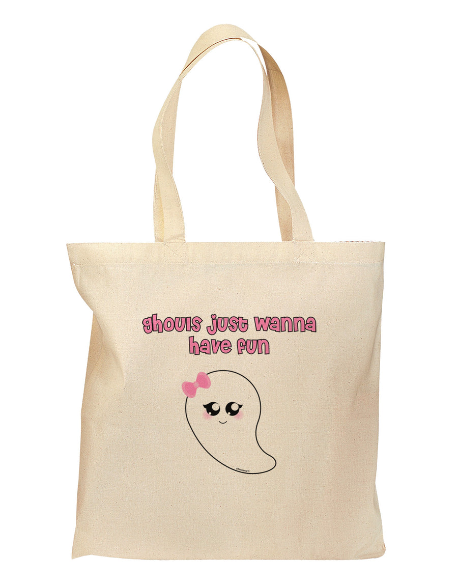 Ghouls Just Wanna Have Fun Cute Ghost - Halloween Grocery Tote Bag-Grocery Tote-TooLoud-Natural-Medium-Davson Sales