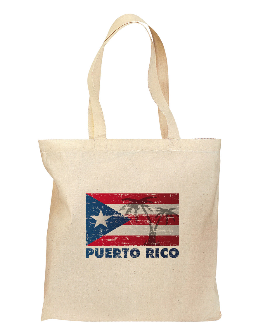 Distressed Puerto Rico Flag Grocery Tote Bag-Grocery Tote-TooLoud-Natural-Medium-Davson Sales