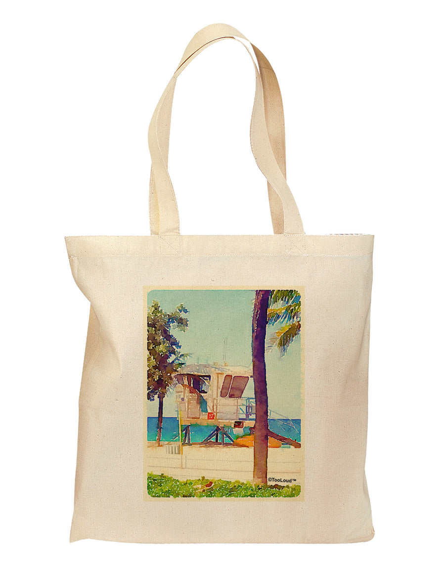 Lifeguard Station Watercolor Grocery Tote Bag-Grocery Tote-TooLoud-Natural-Medium-Davson Sales