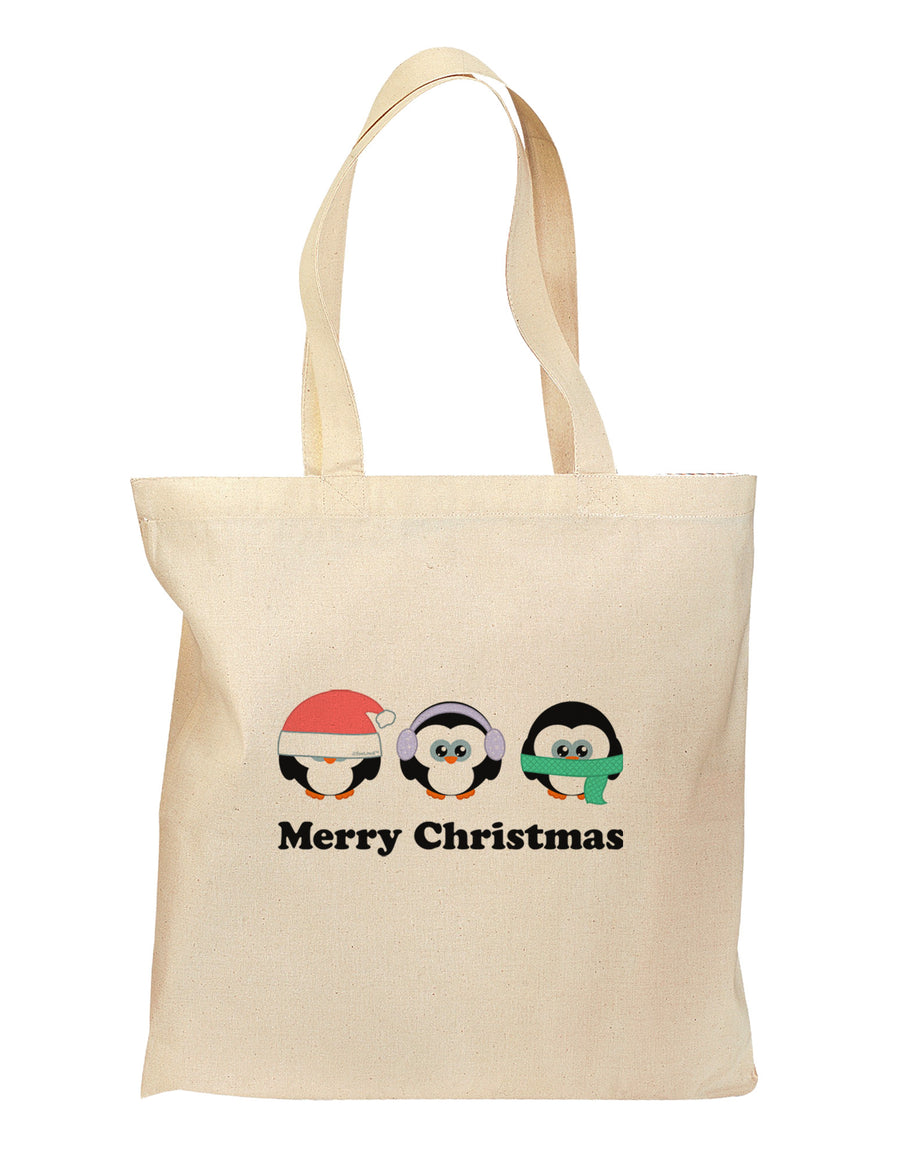 Merry Christmas Penguins See Hear Speak No Evil Grocery Tote Bag-Grocery Tote-TooLoud-Natural-Medium-Davson Sales