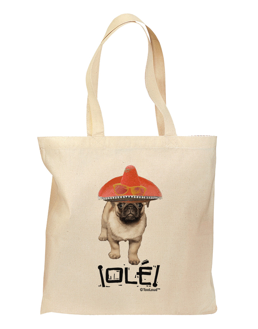 Pug Dog with Pink Sombrero - Ole Grocery Tote Bag by TooLoud-Grocery Tote-TooLoud-Natural-Medium-Davson Sales