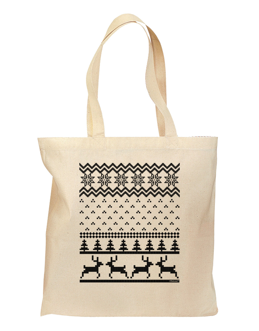 Ugly Christmas Sweater Snowflake Reindeer Pattern Grocery Tote Bag-Grocery Tote-TooLoud-Natural-Medium-Davson Sales