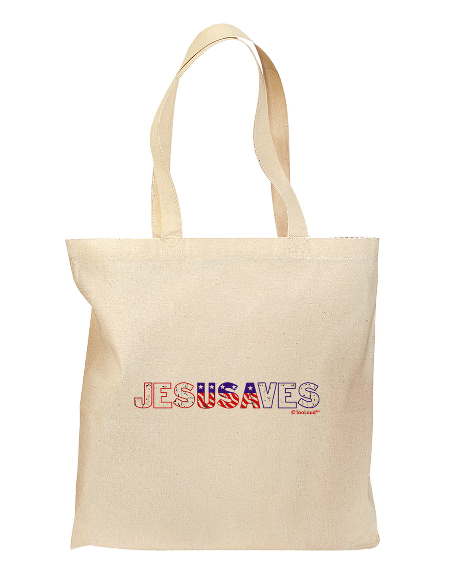 JesUSAves - Jesus Saves USA Design Grocery Tote Bag by TooLoud-Grocery Tote-TooLoud-Natural-Medium-Davson Sales