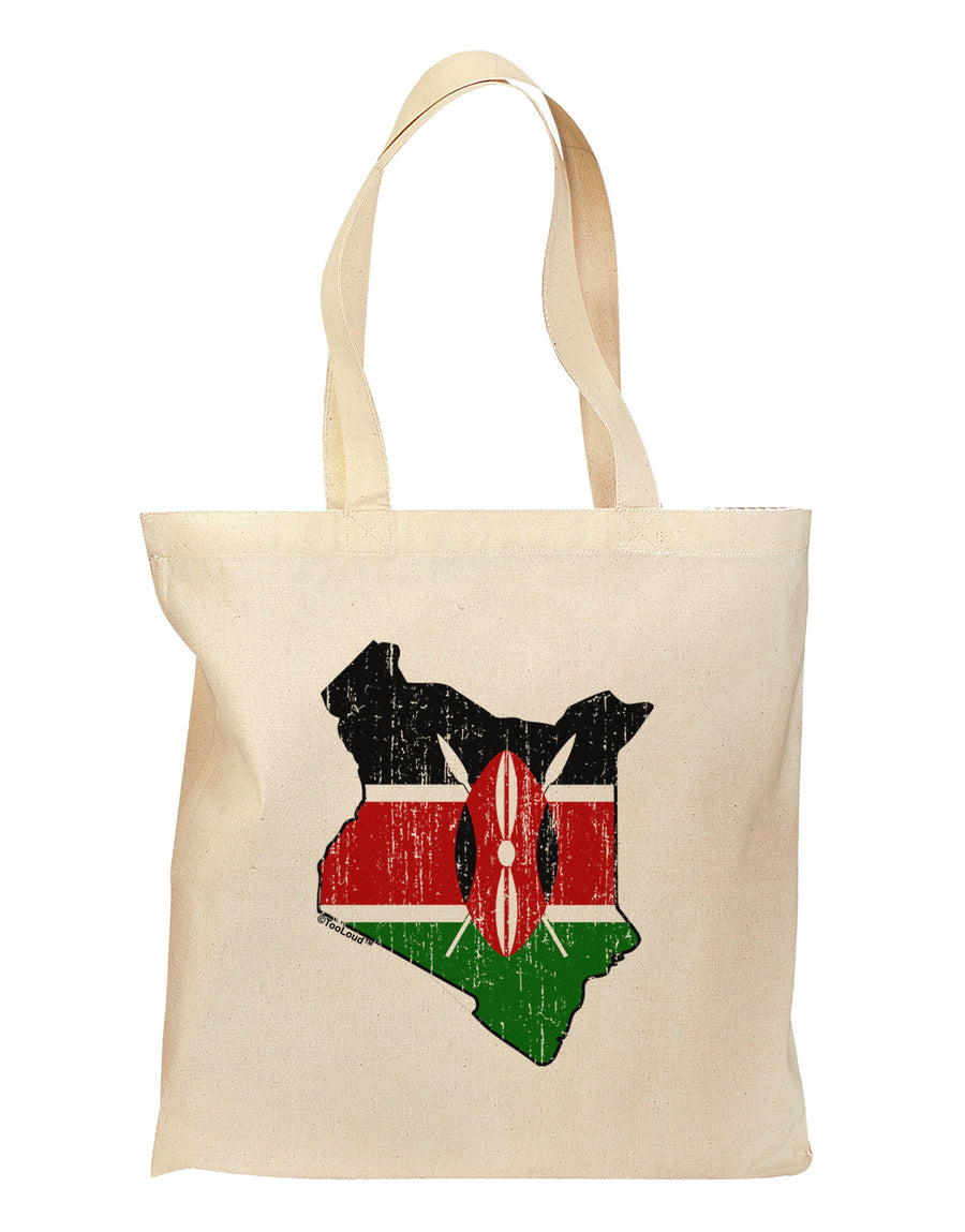 Kenya Flag Silhouette Distressed Grocery Tote Bag-Grocery Tote-TooLoud-Natural-Medium-Davson Sales