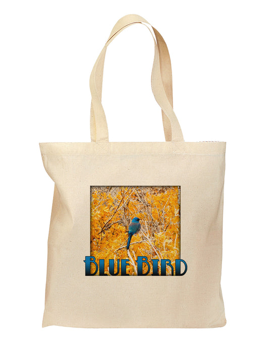 Blue Bird In Yellow Text Grocery Tote Bag-Grocery Tote-TooLoud-Natural-Medium-Davson Sales