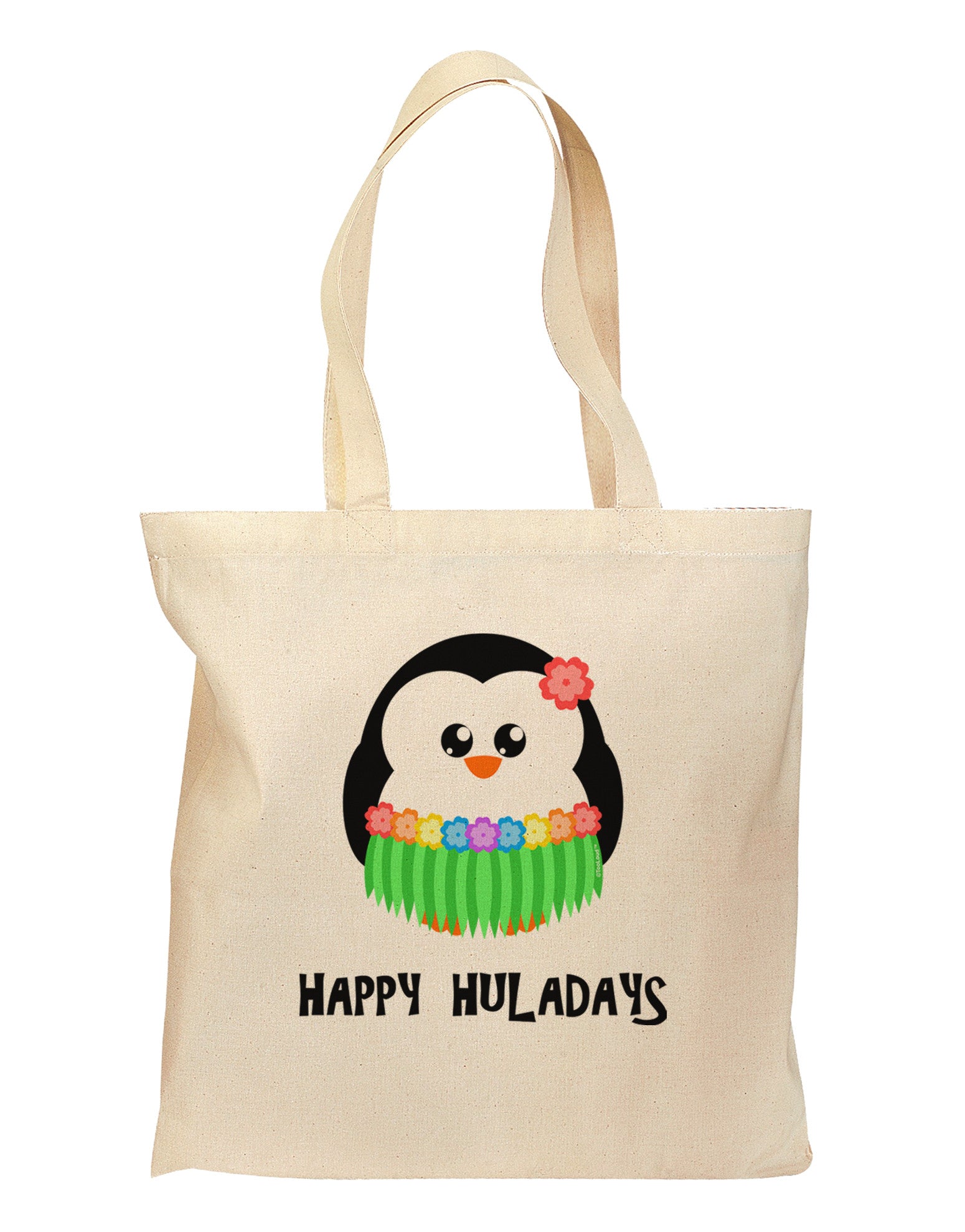 Happy Huladays Holiday Penguin - Christmas Grocery Tote Bag-Grocery Tote-TooLoud-Natural-Medium-Davson Sales