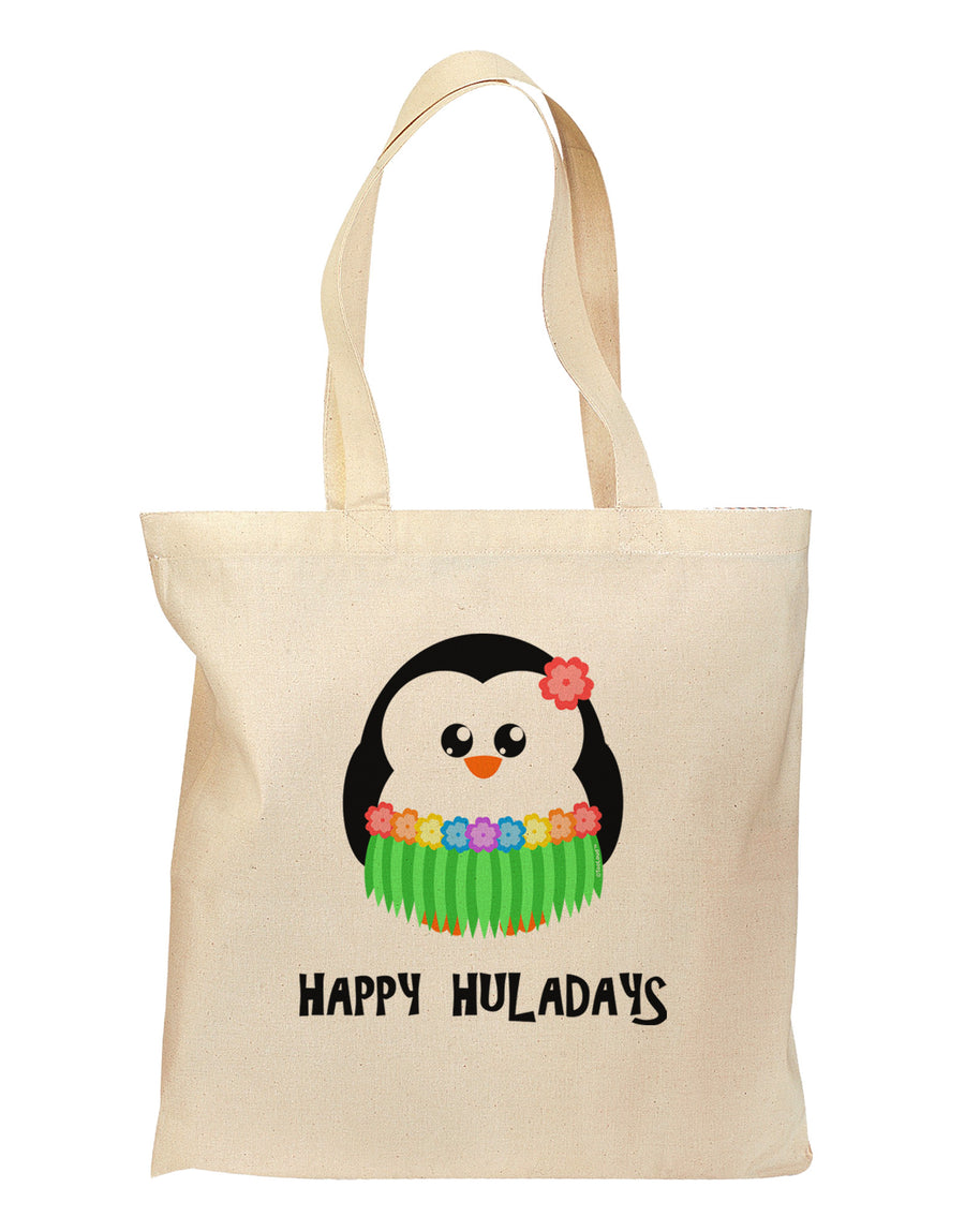 Happy Huladays Holiday Penguin - Christmas Grocery Tote Bag-Grocery Tote-TooLoud-Natural-Medium-Davson Sales