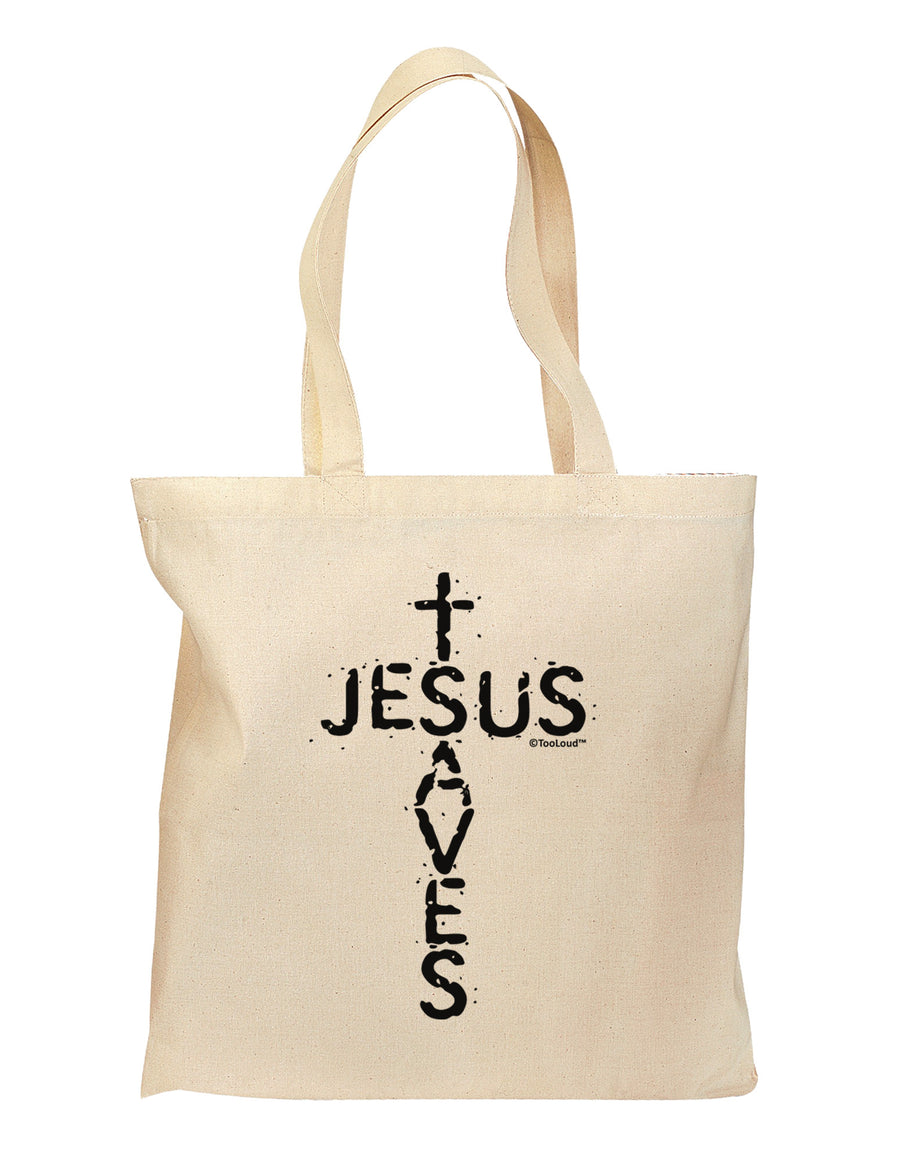 Jesus Saves - Cross Shape Design Grocery Tote Bag by TooLoud-Grocery Tote-TooLoud-Natural-Medium-Davson Sales