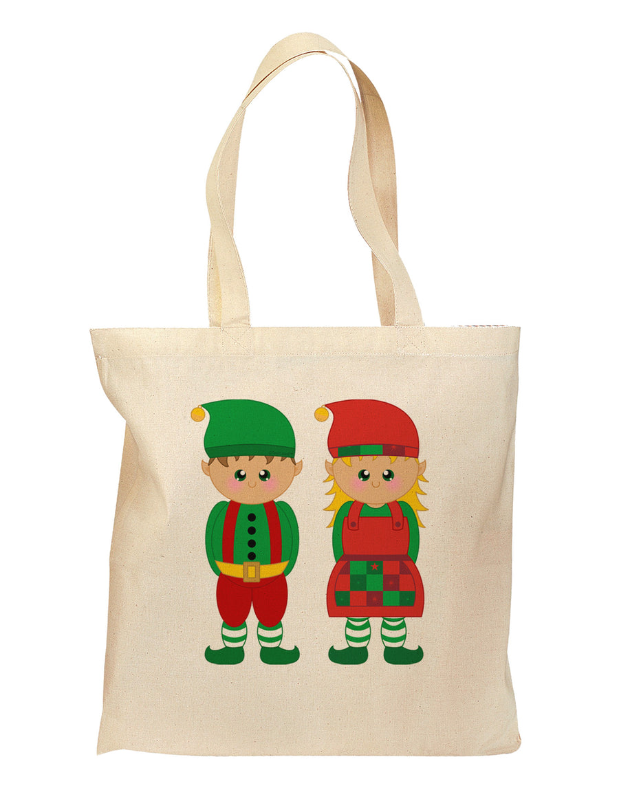 Cute Elf Couple Christmas Grocery Tote Bag-Grocery Tote-TooLoud-Natural-Medium-Davson Sales