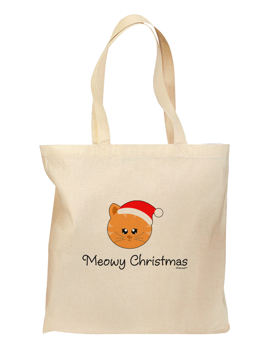 Meowy Christmas Cute Cat Santa Hat Grocery Tote Bag-Grocery Tote-TooLoud-Natural-Medium-Davson Sales