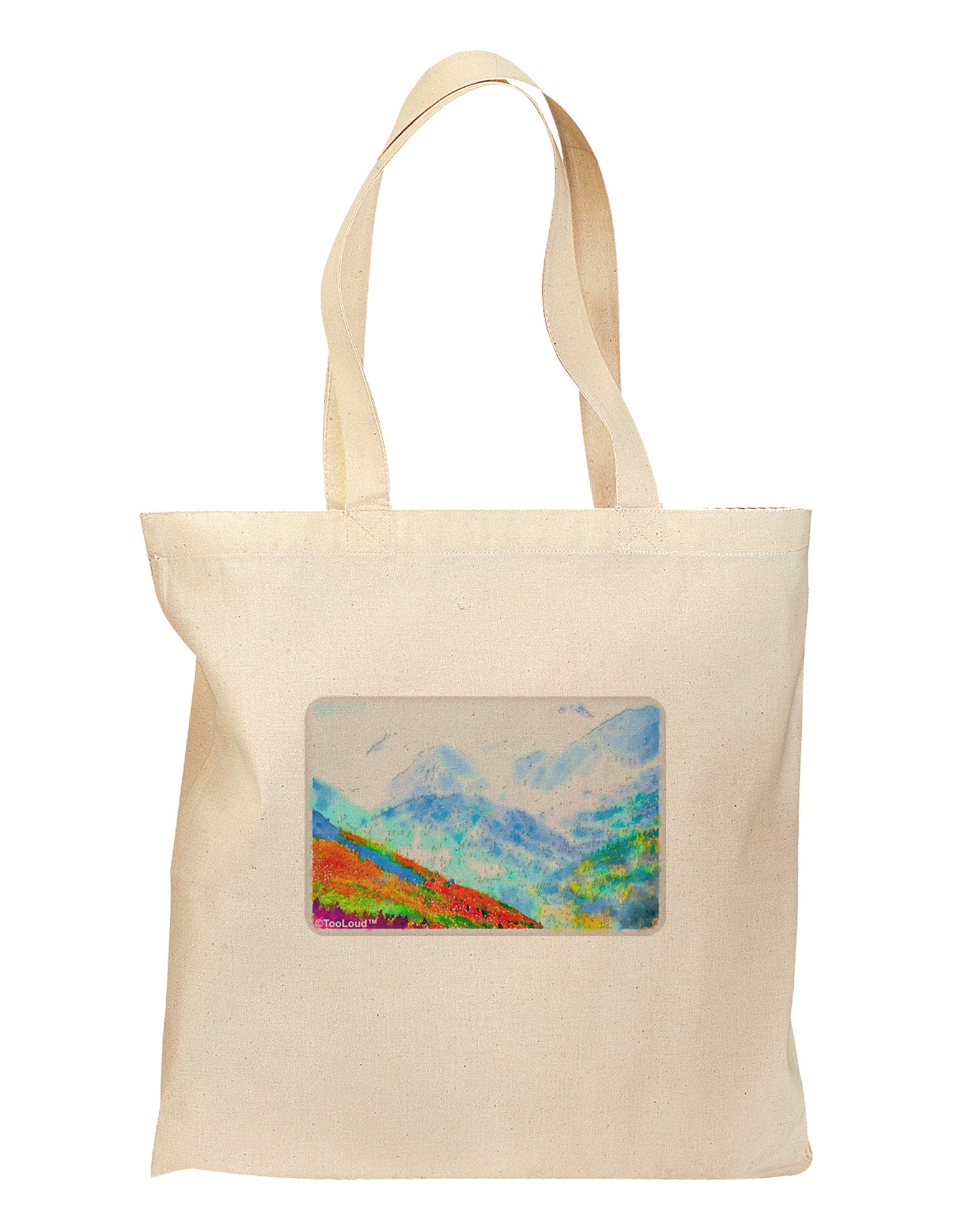 CO Fog Mountains Watercolor Grocery Tote Bag-Grocery Tote-TooLoud-Natural-Medium-Davson Sales