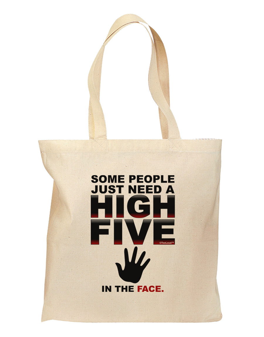 High Five In The Face Grocery Tote Bag - Natural-Grocery Tote-TooLoud-Natural-Medium-Davson Sales