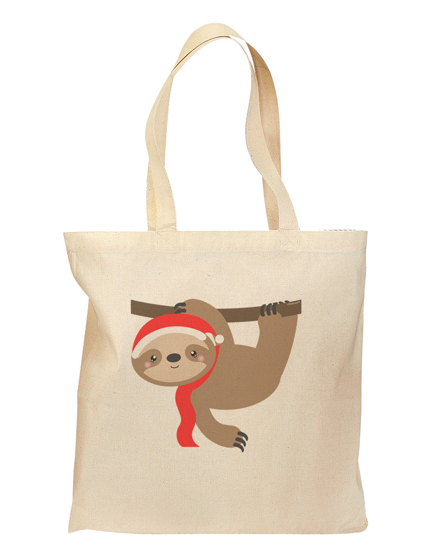 Cute Christmas Sloth with Santa Hat Grocery Tote Bag-Grocery Tote-TooLoud-Natural-Medium-Davson Sales