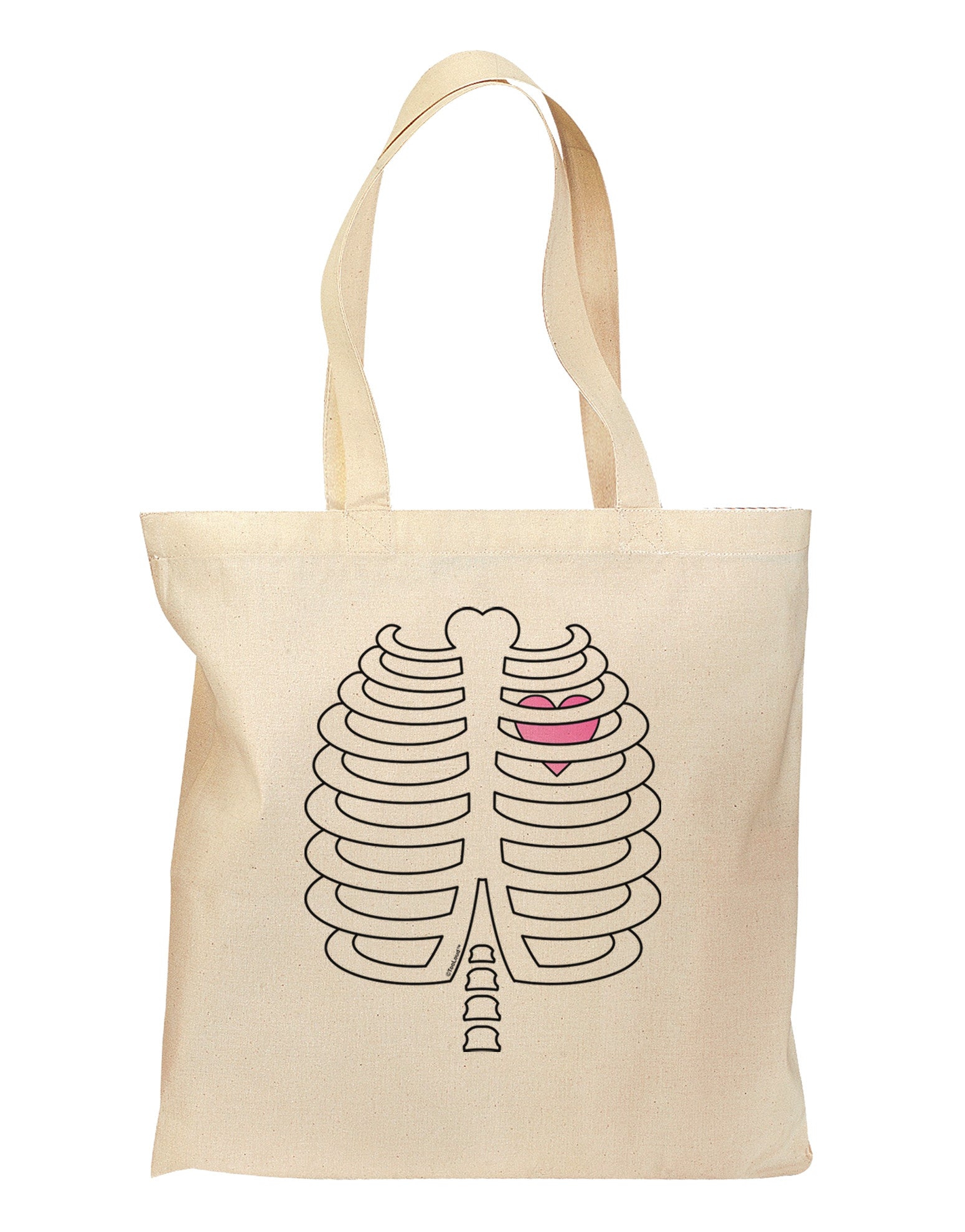 Skeleton Ribcage with Pink Heart Halloween Grocery Tote Bag-Grocery Tote-TooLoud-Natural-Medium-Davson Sales