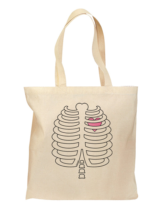 Skeleton Ribcage with Pink Heart Halloween Grocery Tote Bag-Grocery Tote-TooLoud-Natural-Medium-Davson Sales
