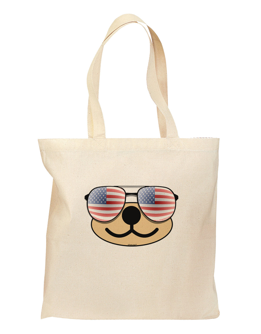 Kyu-T Face - Beartholomew Patriotic Sunglasses Grocery Tote Bag-Grocery Tote-TooLoud-Natural-Medium-Davson Sales