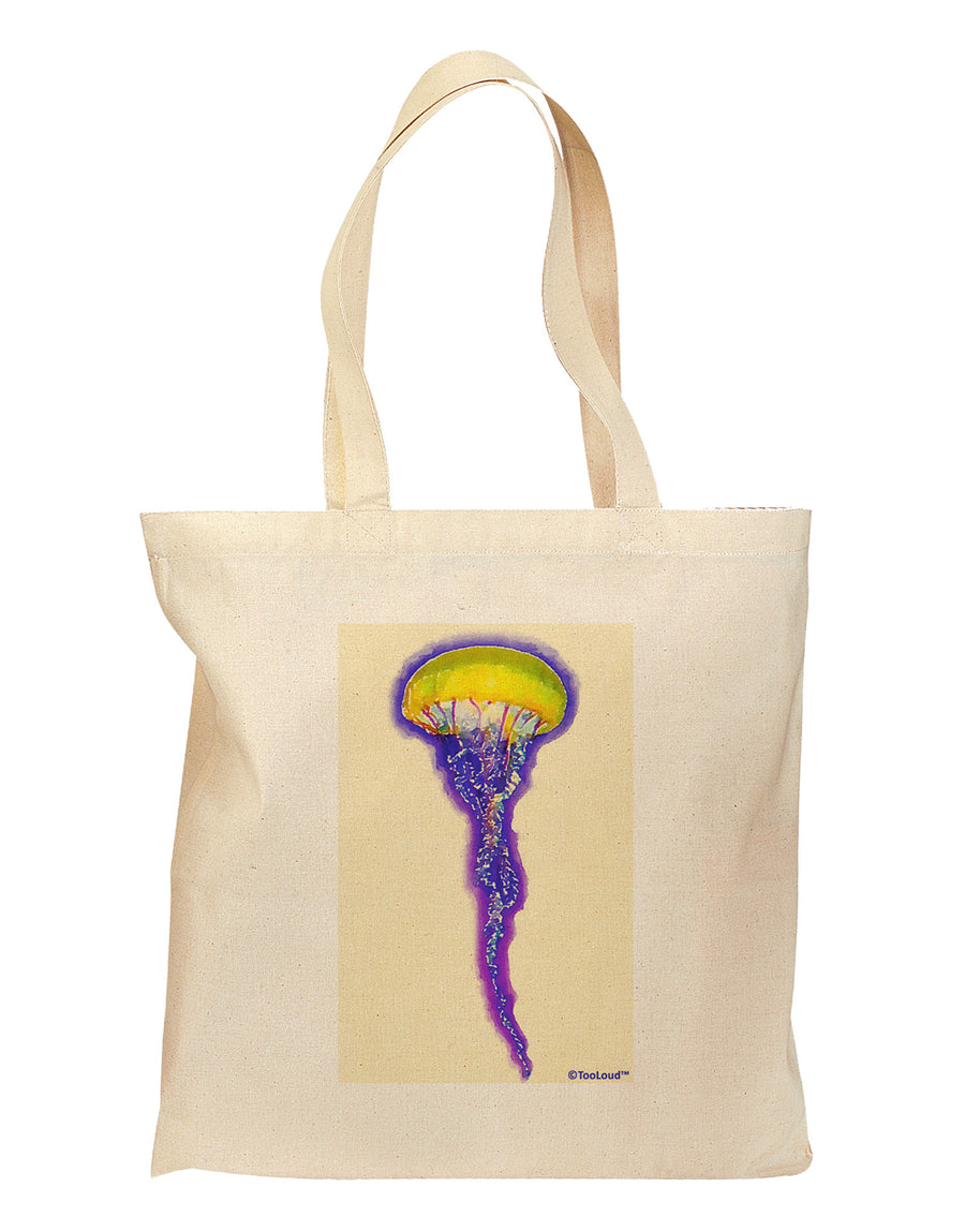 Jellyfish Outlined in Purple Watercolor Grocery Tote Bag-Grocery Tote-TooLoud-Natural-Medium-Davson Sales