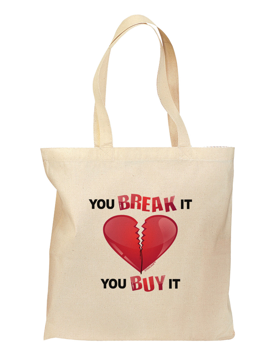 TooLoud You Break It You Buy It Heart Grocery Tote Bag-Grocery Tote-TooLoud-Natural-Medium-Davson Sales