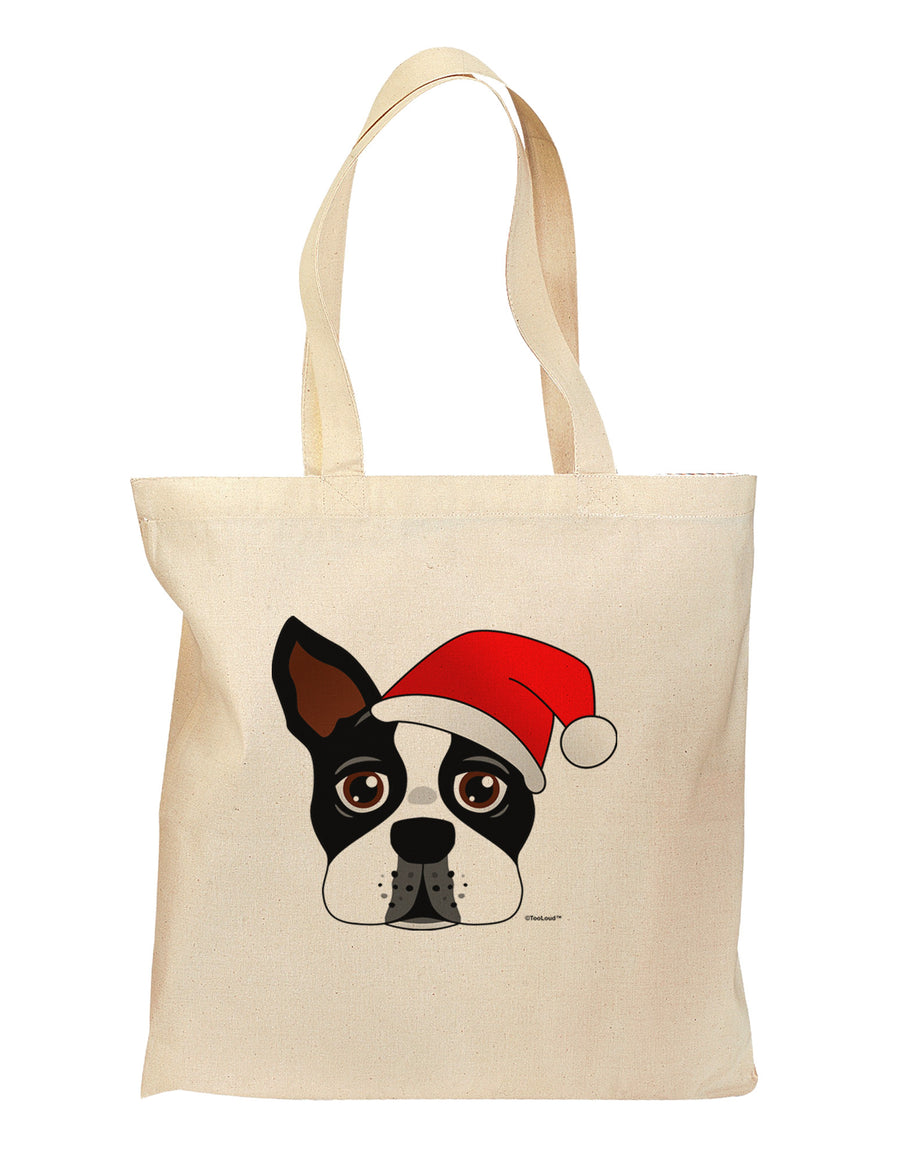 Cute Dog with Santa Hat - Christmas Grocery Tote Bag-Grocery Tote-TooLoud-Natural-Medium-Davson Sales