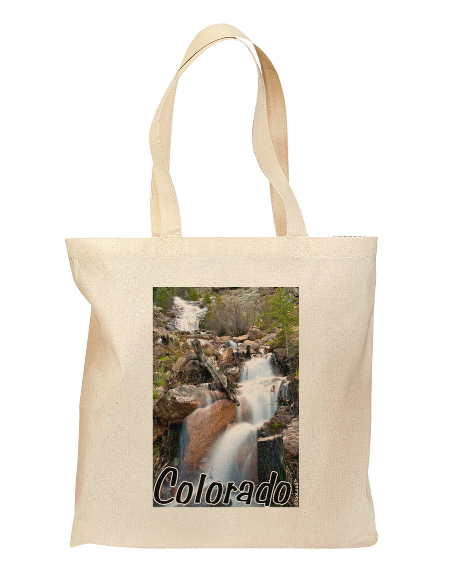 Colorado Waterfall Scene Text Grocery Tote Bag-Grocery Tote-TooLoud-Natural-Medium-Davson Sales