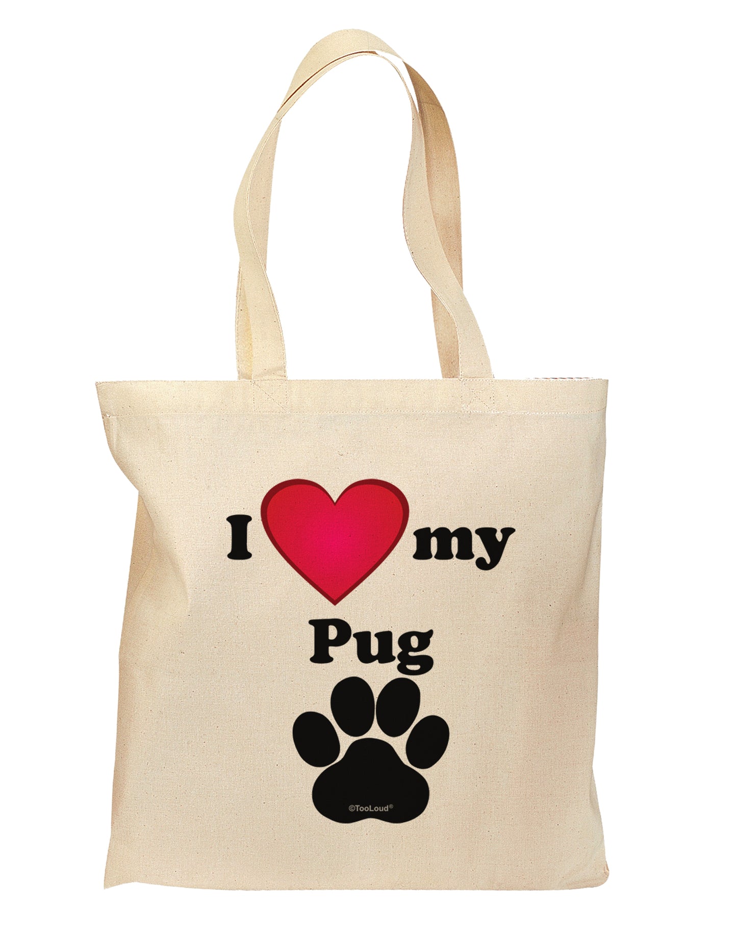 I Heart My Pug Grocery Tote Bag - Natural by TooLoud-Grocery Tote-TooLoud-Natural-Medium-Davson Sales