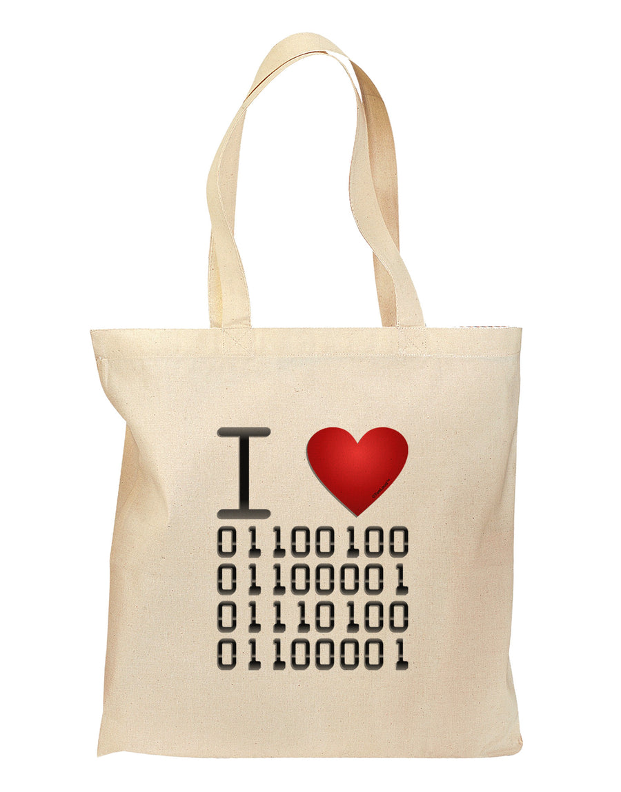 I Heart Binary Data Grocery Tote Bag - Natural-Grocery Tote-TooLoud-Natural-Medium-Davson Sales