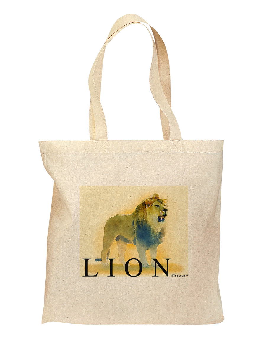 Lion Watercolor 1 Text Grocery Tote Bag-Grocery Tote-TooLoud-Natural-Medium-Davson Sales