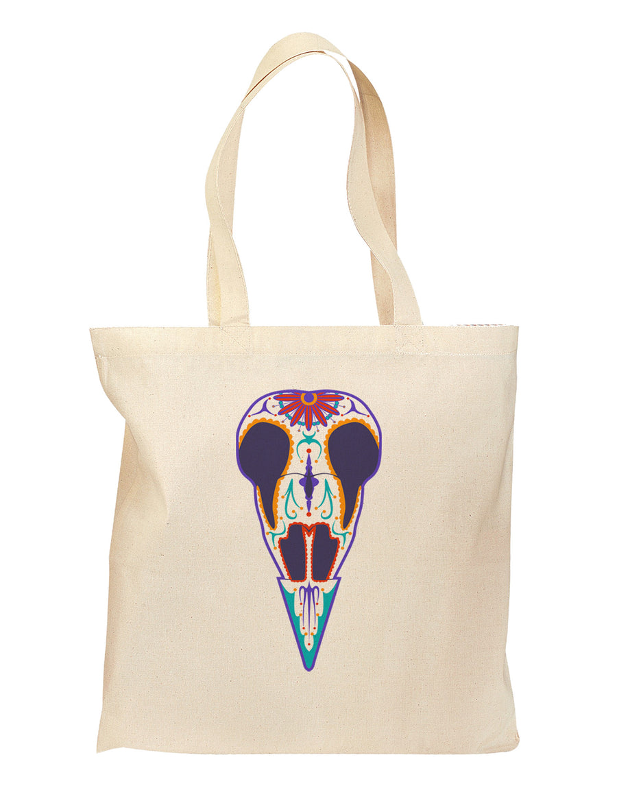 Colorful Mystic Bird Skull Calavera Day of the Dead Grocery Tote Bag-Grocery Tote-TooLoud-Natural-Medium-Davson Sales