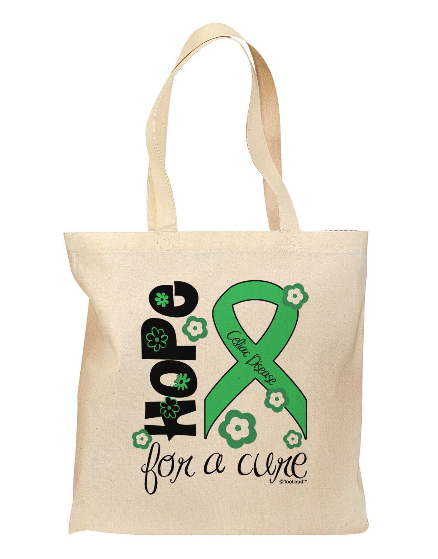 Hope for a Cure - Light Green Ribbon Celiac Disease - Flowers Grocery Tote Bag-Grocery Tote-TooLoud-Natural-Medium-Davson Sales